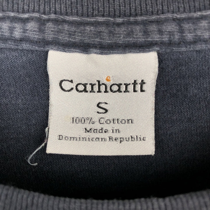 Carhartt plain pocket long-sleeved T-shirt, men's size S. cotton navy blue type Vintage Second Hand