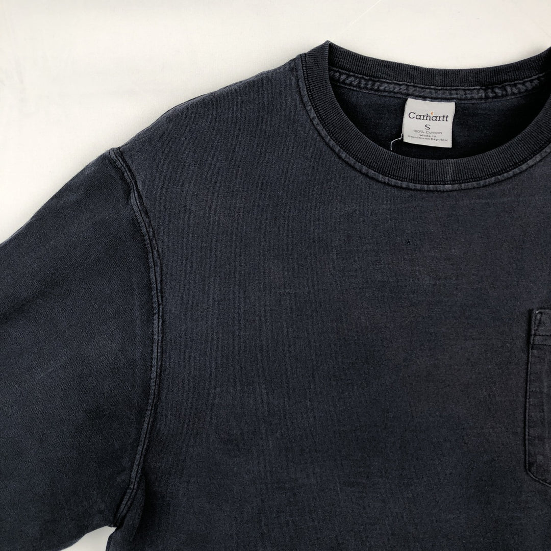 Carhartt plain pocket long-sleeved T-shirt, men's size S. cotton navy blue type Vintage Second Hand