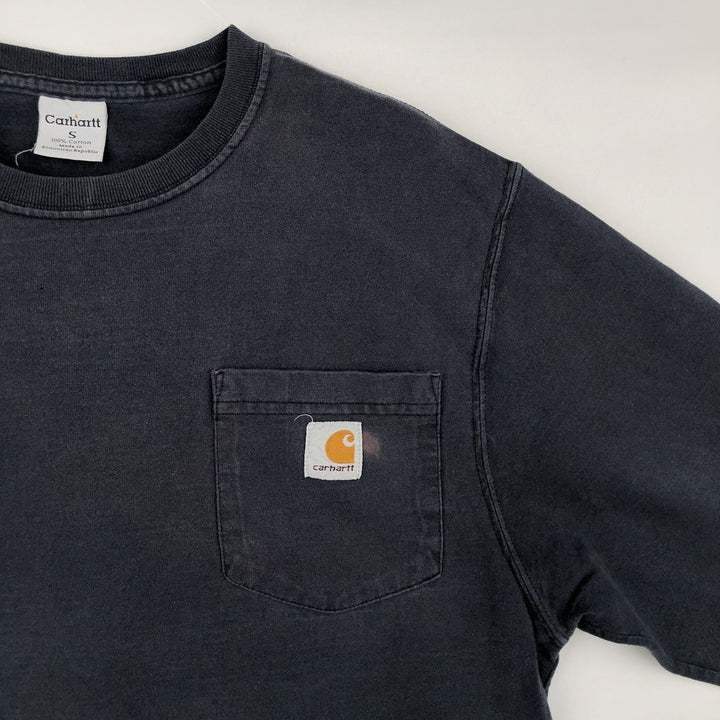 Carhartt plain pocket long-sleeved T-shirt, men's size S. cotton navy blue type Vintage Second Hand