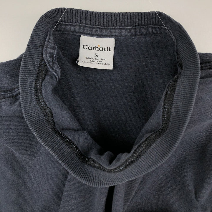 Carhartt plain pocket long-sleeved T-shirt, men's size S. cotton navy blue type Vintage Second Hand