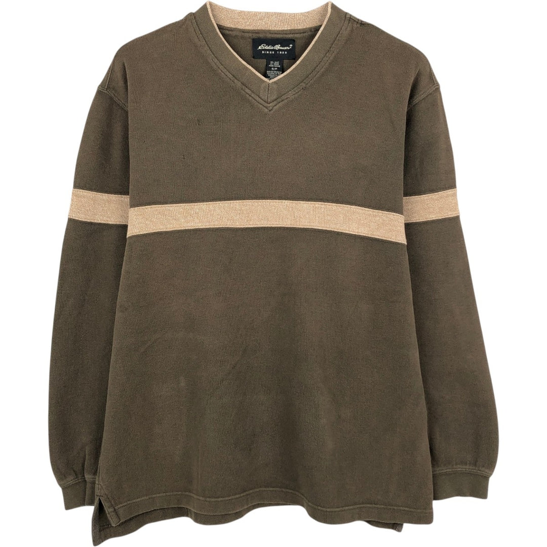 Eddie Bauer V-neck Long-Sleeve T-Shirt (Men's Size S) cotton Khaki type brown Vintage Second Hand