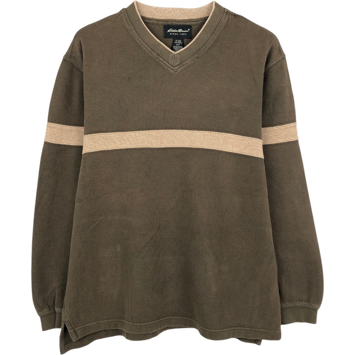 Eddie Bauer V-neck Long-Sleeve T-Shirt (Men's Size S) cotton Khaki type brown Vintage Second Hand
