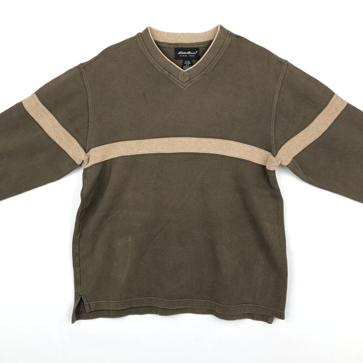 Eddie Bauer V-neck Long-Sleeve T-Shirt (Men's Size S) cotton Khaki type brown Vintage Second Hand