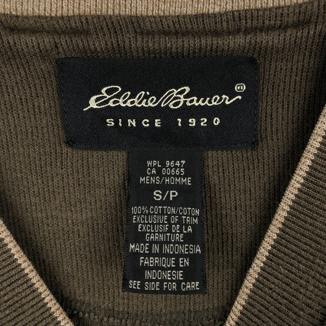 Eddie Bauer V-neck Long-Sleeve T-Shirt (Men's Size S) cotton Khaki type brown Vintage Second Hand