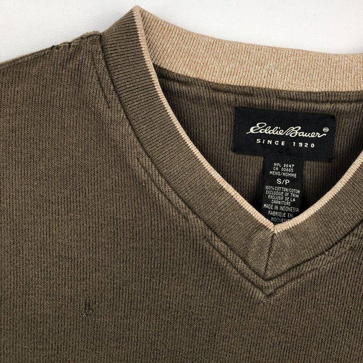 Eddie Bauer V-neck Long-Sleeve T-Shirt (Men's Size S) cotton Khaki type brown Vintage Second Hand