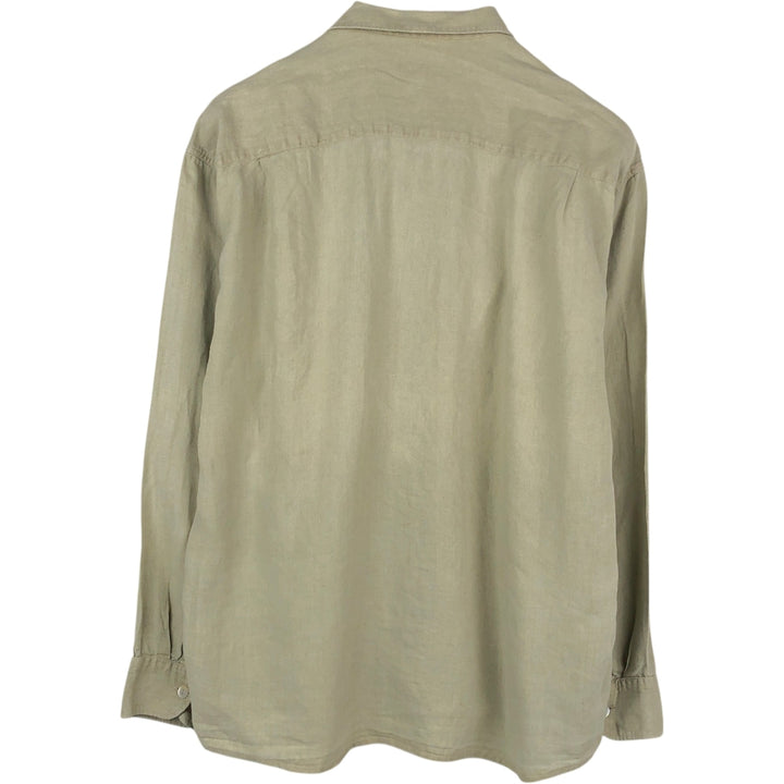 Altona Open Collar Long Sleeve Linen Shirt, Men's Size L (approx.) unclear Khaki type beige Vintage Second Hand