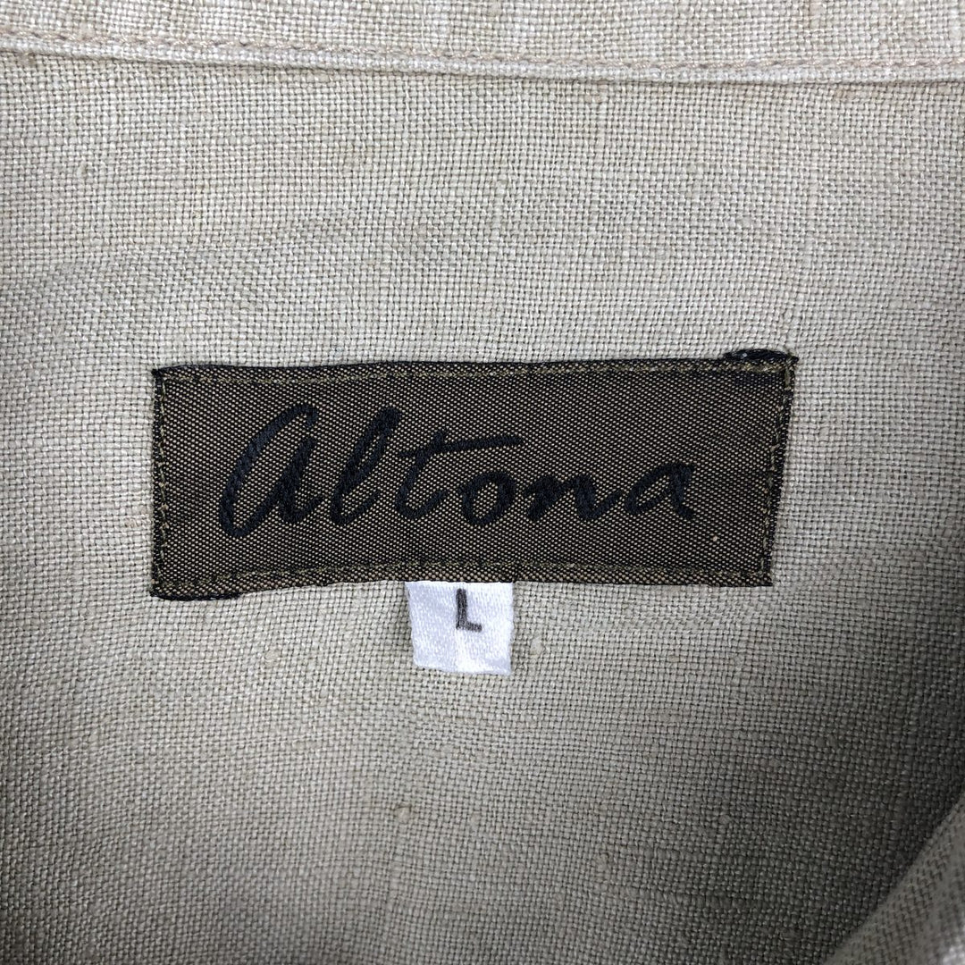 Altona Open Collar Long Sleeve Linen Shirt, Men's Size L (approx.) unclear Khaki type beige Vintage Second Hand