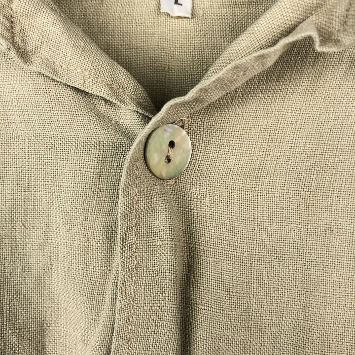 Altona Open Collar Long Sleeve Linen Shirt, Men's Size L (approx.) unclear Khaki type beige Vintage Second Hand