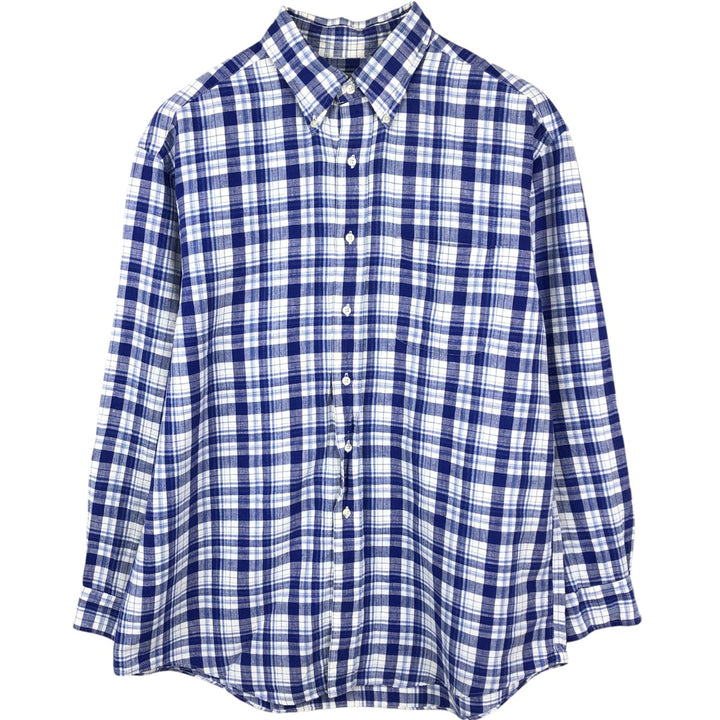 Brooks Brothers Est.1818 Sport Shirt, Long Sleeve Linen x Cotton Button-Down Shirt, Men's Size L (approx.) linen Navy blue Vintage Second Hand