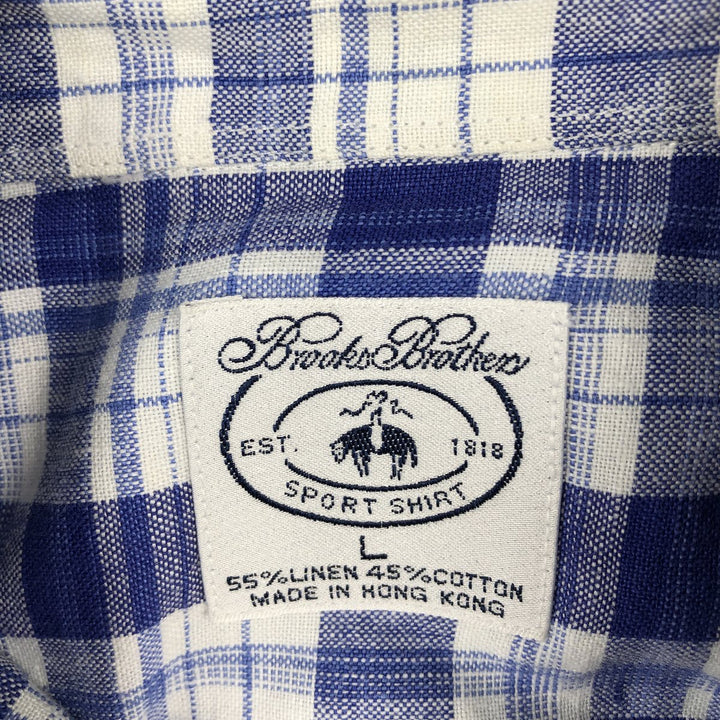 Brooks Brothers Est.1818 Sport Shirt, Long Sleeve Linen x Cotton Button-Down Shirt, Men's Size L (approx.) linen Navy blue Vintage Second Hand