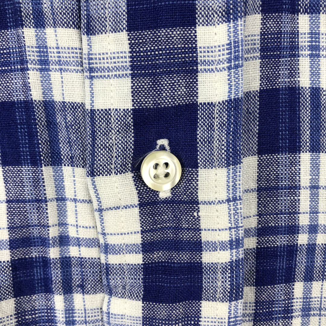 Brooks Brothers Est.1818 Sport Shirt, Long Sleeve Linen x Cotton Button-Down Shirt, Men's Size L (approx.) linen Navy blue Vintage Second Hand