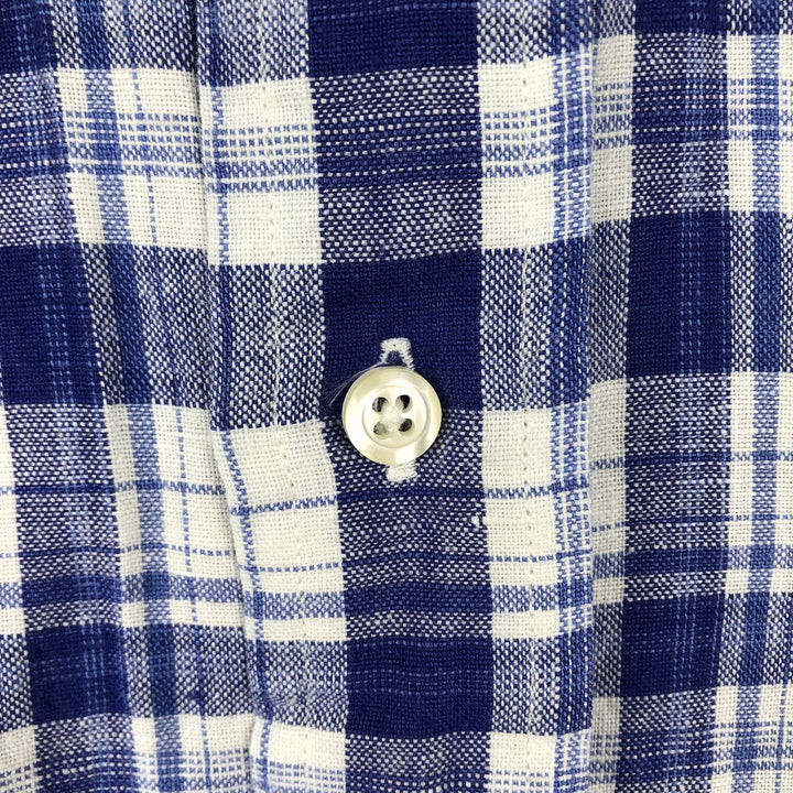 Brooks Brothers Est.1818 Sport Shirt, Long Sleeve Linen x Cotton Button-Down Shirt, Men's Size L (approx.) linen Navy blue Vintage Second Hand