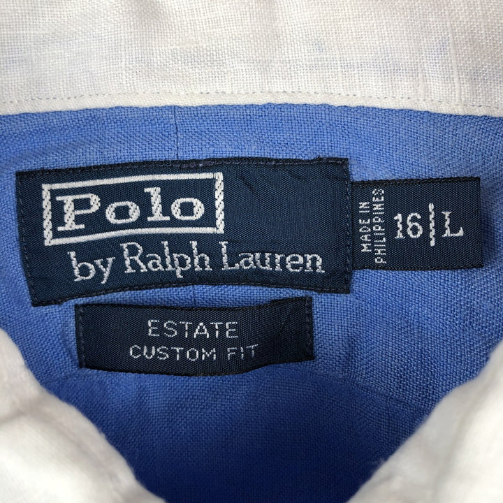 Ralph Lauren POLO by Ralph Lauren ESTATE CUSTOM FIT Wide Collar Long Sleeve Linen Shirt Cleric Shirt Men's Size L (approx.) linen blue type Vintage Second Hand