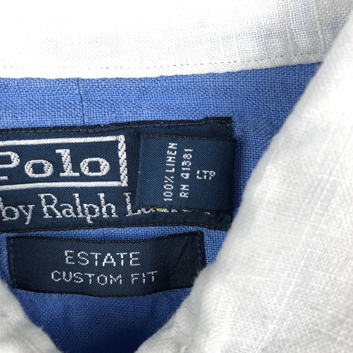 Ralph Lauren POLO by Ralph Lauren ESTATE CUSTOM FIT Wide Collar Long Sleeve Linen Shirt Cleric Shirt Men's Size L (approx.) linen blue type Vintage Second Hand