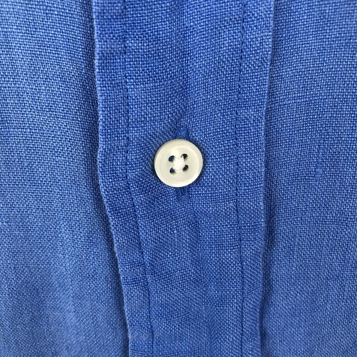 Ralph Lauren POLO by Ralph Lauren ESTATE CUSTOM FIT Wide Collar Long Sleeve Linen Shirt Cleric Shirt Men's Size L (approx.) linen blue type Vintage Second Hand