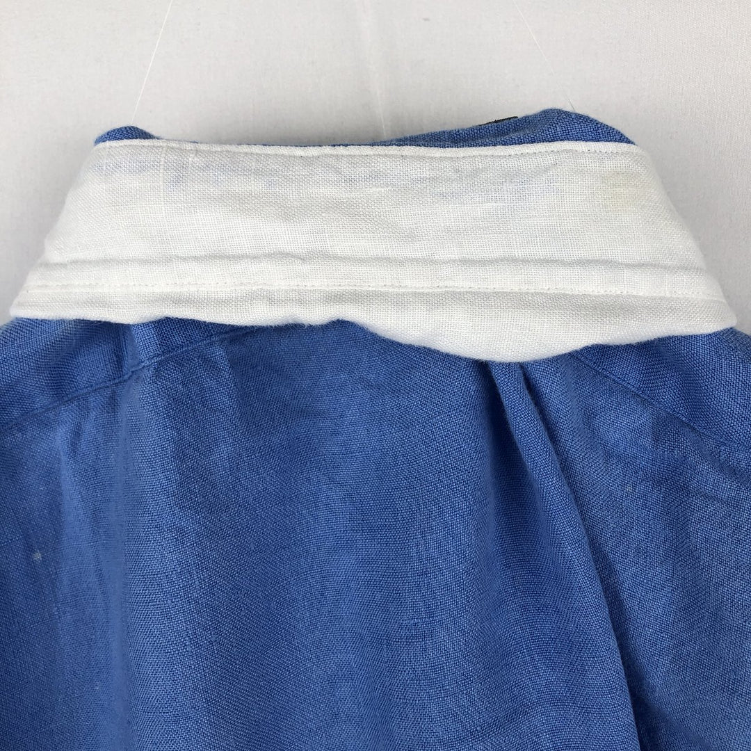 Ralph Lauren POLO by Ralph Lauren ESTATE CUSTOM FIT Wide Collar Long Sleeve Linen Shirt Cleric Shirt Men's Size L (approx.) linen blue type Vintage Second Hand