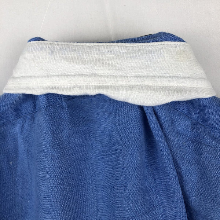 Ralph Lauren POLO by Ralph Lauren ESTATE CUSTOM FIT Wide Collar Long Sleeve Linen Shirt Cleric Shirt Men's Size L (approx.) linen blue type Vintage Second Hand