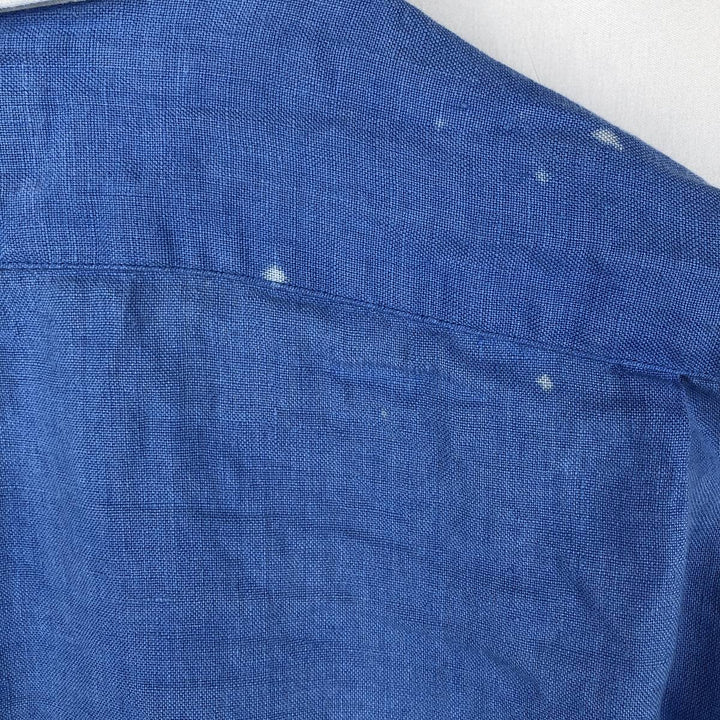 Ralph Lauren POLO by Ralph Lauren ESTATE CUSTOM FIT Wide Collar Long Sleeve Linen Shirt Cleric Shirt Men's Size L (approx.) linen blue type Vintage Second Hand