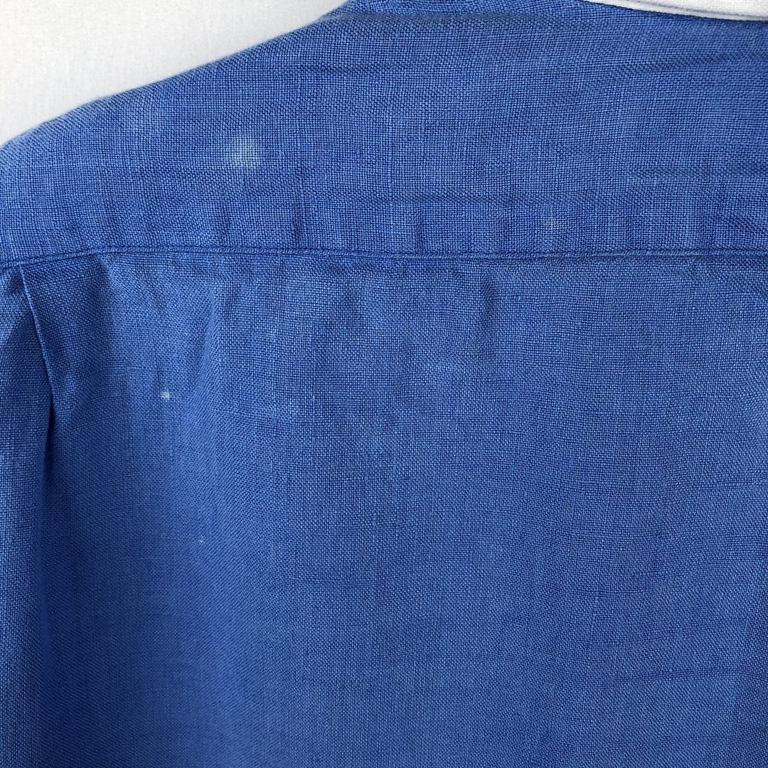 Ralph Lauren POLO by Ralph Lauren ESTATE CUSTOM FIT Wide Collar Long Sleeve Linen Shirt Cleric Shirt Men's Size L (approx.) linen blue type Vintage Second Hand