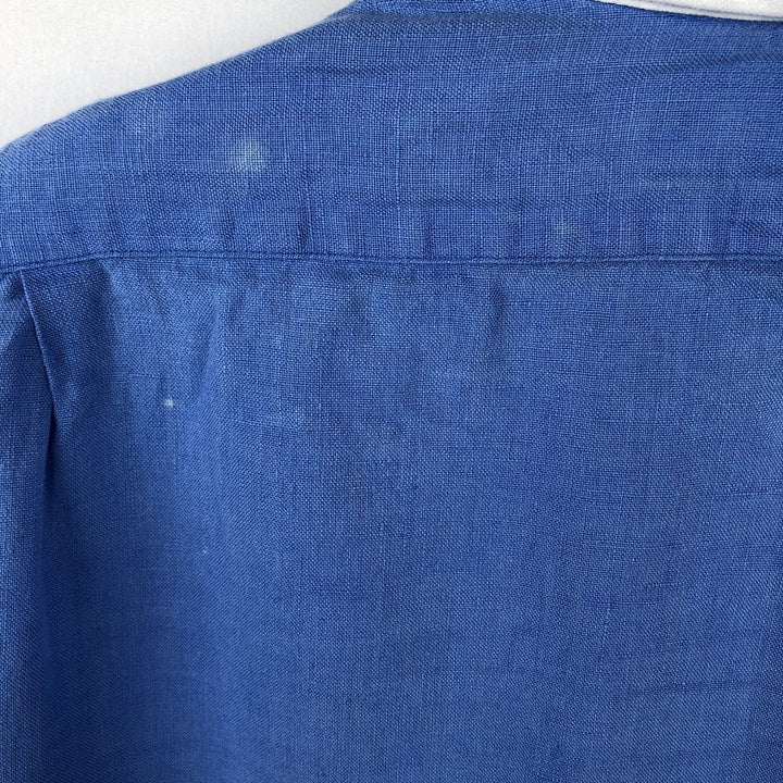 Ralph Lauren POLO by Ralph Lauren ESTATE CUSTOM FIT Wide Collar Long Sleeve Linen Shirt Cleric Shirt Men's Size L (approx.) linen blue type Vintage Second Hand