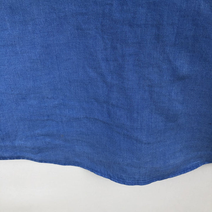 Ralph Lauren POLO by Ralph Lauren ESTATE CUSTOM FIT Wide Collar Long Sleeve Linen Shirt Cleric Shirt Men's Size L (approx.) linen blue type Vintage Second Hand