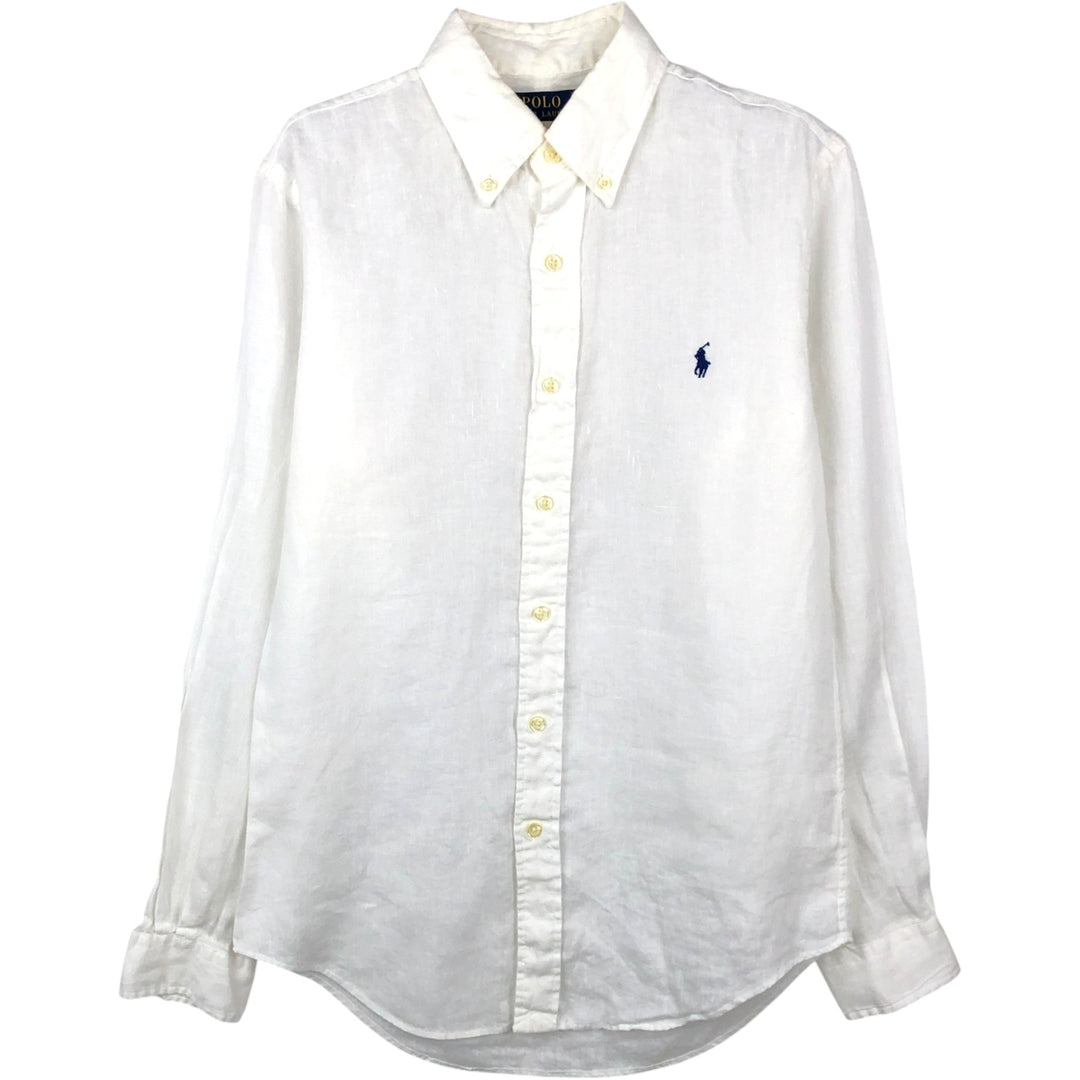 Ralph Lauren POLO RALPH LAUREN CUSTOM FIT Long-Sleeve Linen Button-Down Shirt, Men's Size S (approx.) unclear white type Vintage Second Hand