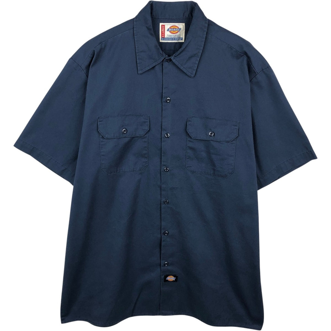 Dickies Short Sleeve Work Shirt Box Shirt Men's XL polyester navy blue type Vintage Second Hand