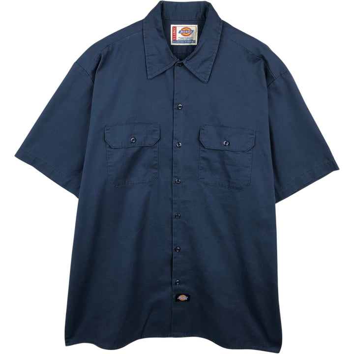 Dickies Short Sleeve Work Shirt Box Shirt Men's XL polyester navy blue type Vintage Second Hand