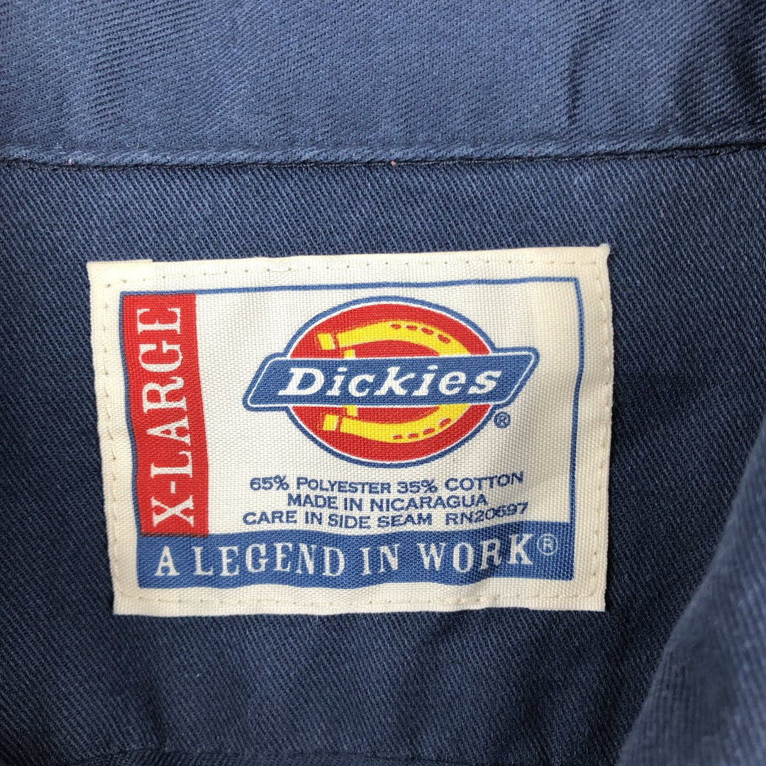 Dickies Short Sleeve Work Shirt Box Shirt Men's XL polyester navy blue type Vintage Second Hand