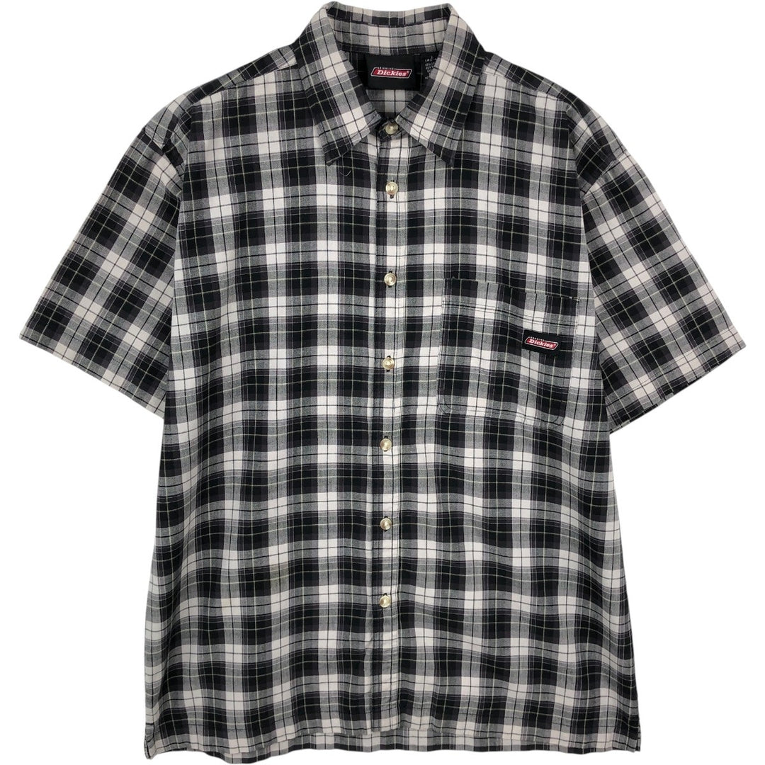 Dickies Check Pattern Short Sleeve Work Shirt Box Shirt Men's L size cotton black type Vintage Second Hand