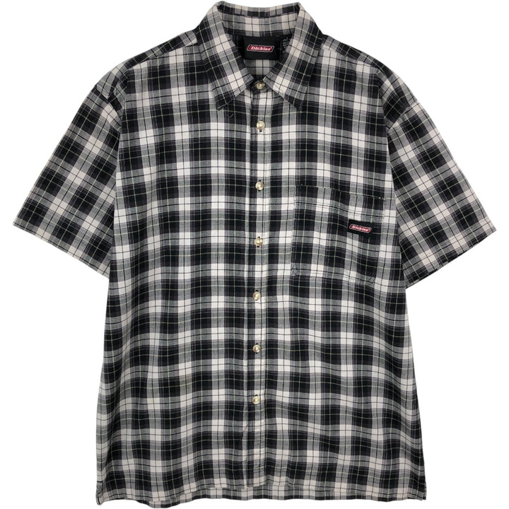 Dickies Check Pattern Short Sleeve Work Shirt Box Shirt Men's L size cotton black type Vintage Second Hand