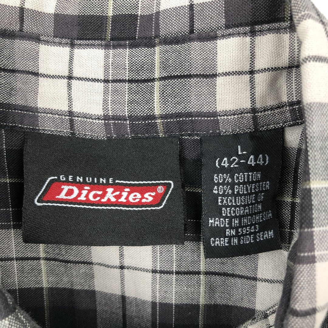 Dickies Check Pattern Short Sleeve Work Shirt Box Shirt Men's L size cotton black type Vintage Second Hand