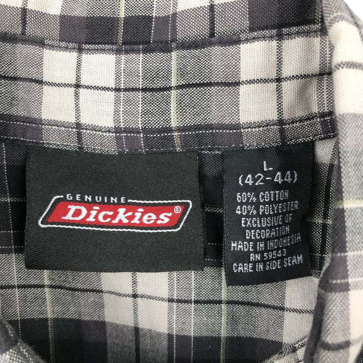 Dickies Check Pattern Short Sleeve Work Shirt Box Shirt Men's L size cotton black type Vintage Second Hand