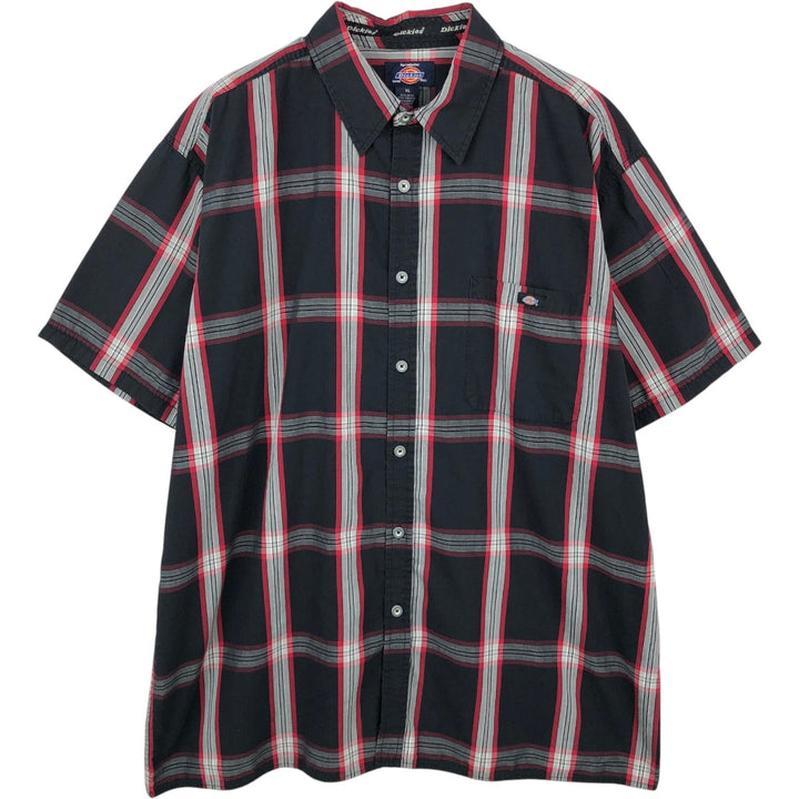 Dickies Check Pattern Short Sleeve Work Shirt Box Shirt Men's XL cotton navy blue type Vintage Second Hand