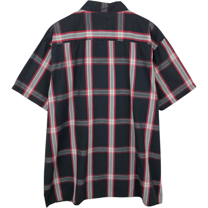 Dickies Check Pattern Short Sleeve Work Shirt Box Shirt Men's XL cotton navy blue type Vintage Second Hand