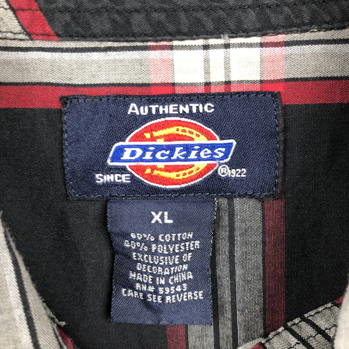 Dickies Check Pattern Short Sleeve Work Shirt Box Shirt Men's XL cotton navy blue type Vintage Second Hand