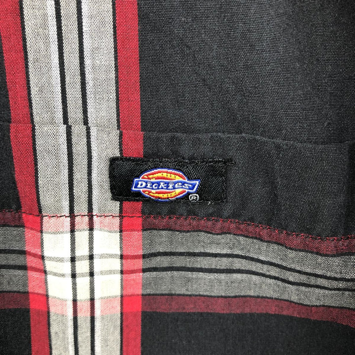 Dickies Check Pattern Short Sleeve Work Shirt Box Shirt Men's XL cotton navy blue type Vintage Second Hand