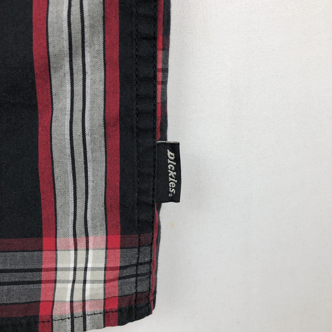 Dickies Check Pattern Short Sleeve Work Shirt Box Shirt Men's XL cotton navy blue type Vintage Second Hand