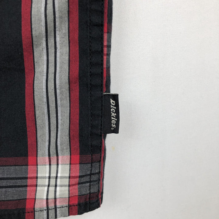 Dickies Check Pattern Short Sleeve Work Shirt Box Shirt Men's XL cotton navy blue type Vintage Second Hand