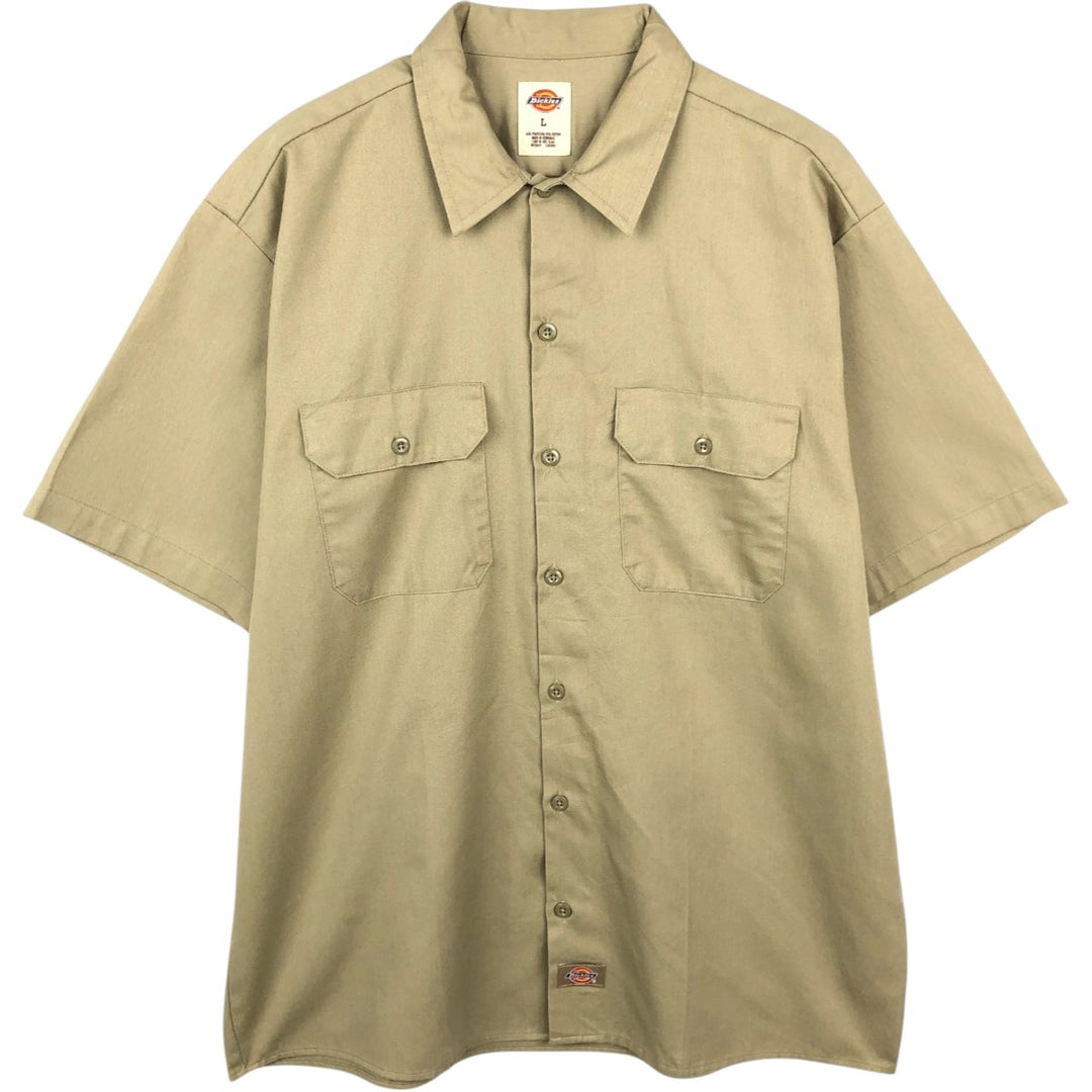 Dickies Short Sleeve Work Shirt Box Shirt Men's L Size polyester Beige type Vintage Second Hand