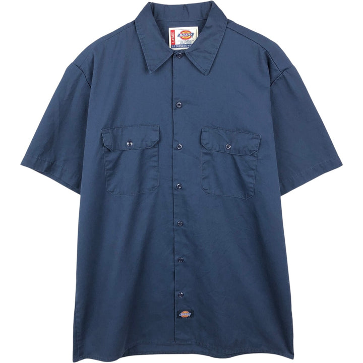 Dickies Short Sleeve Work Shirt Box Shirt Men's L Size polyester navy blue type Vintage Second Hand
