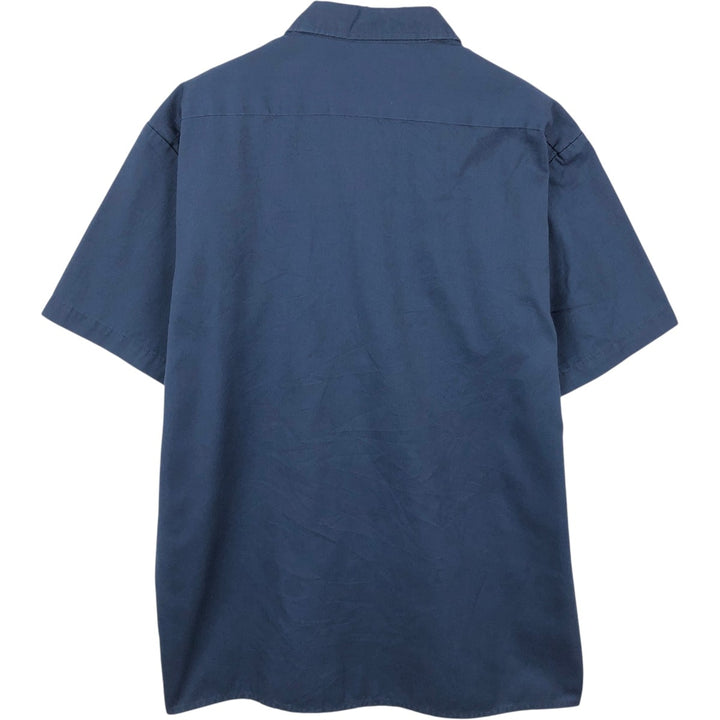 Dickies Short Sleeve Work Shirt Box Shirt Men's L Size polyester navy blue type Vintage Second Hand