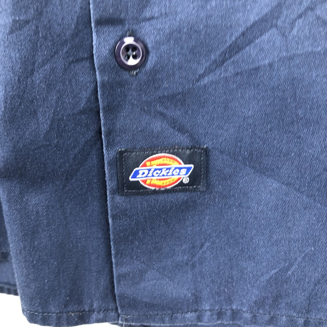 Dickies Short Sleeve Work Shirt Box Shirt Men's L Size polyester navy blue type Vintage Second Hand