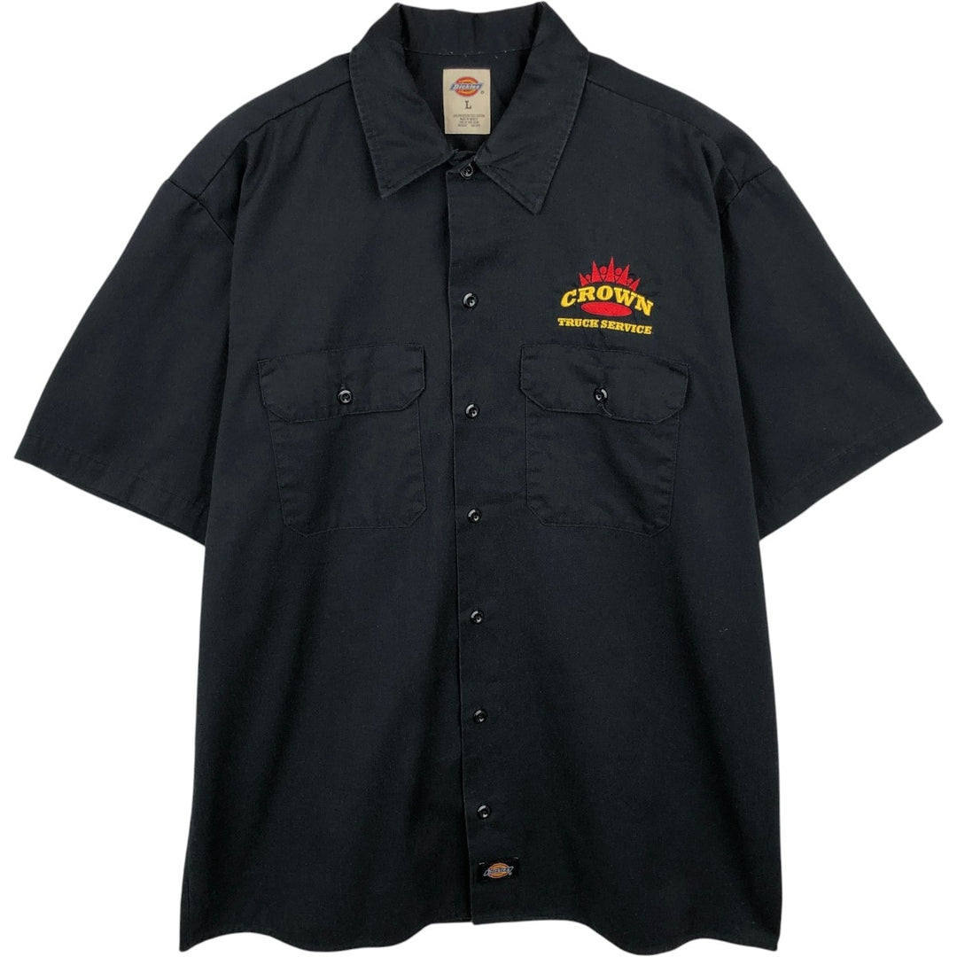 Dickies CROWN TRUCK SERVICE Short-Sleeve Work Shirt, Boxy Shirt, Men's Size L (approx.) polyester black type Vintage Second Hand