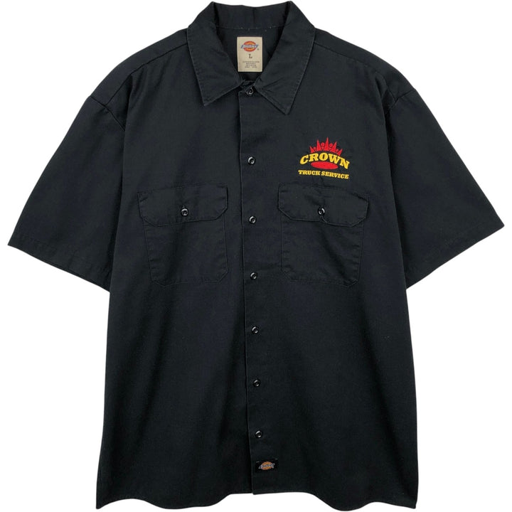 Dickies CROWN TRUCK SERVICE Short-Sleeve Work Shirt, Boxy Shirt, Men's Size L (approx.) polyester black type Vintage Second Hand