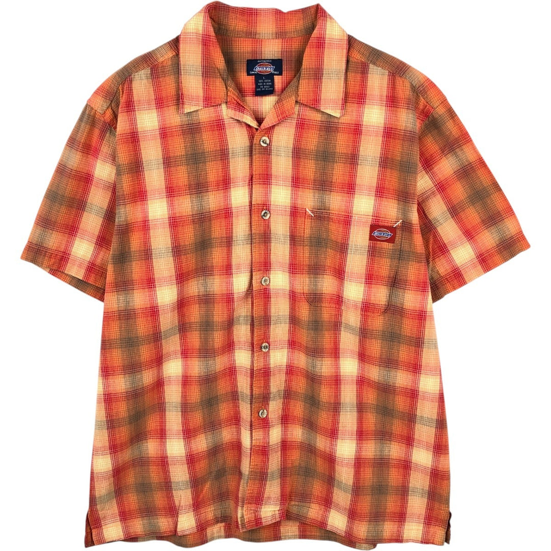 Dickies Check Pattern Ombre Check Open Collar Short Sleeve Work Shirt Box Shirt Men's Size L cotton orange type Vintage Second Hand