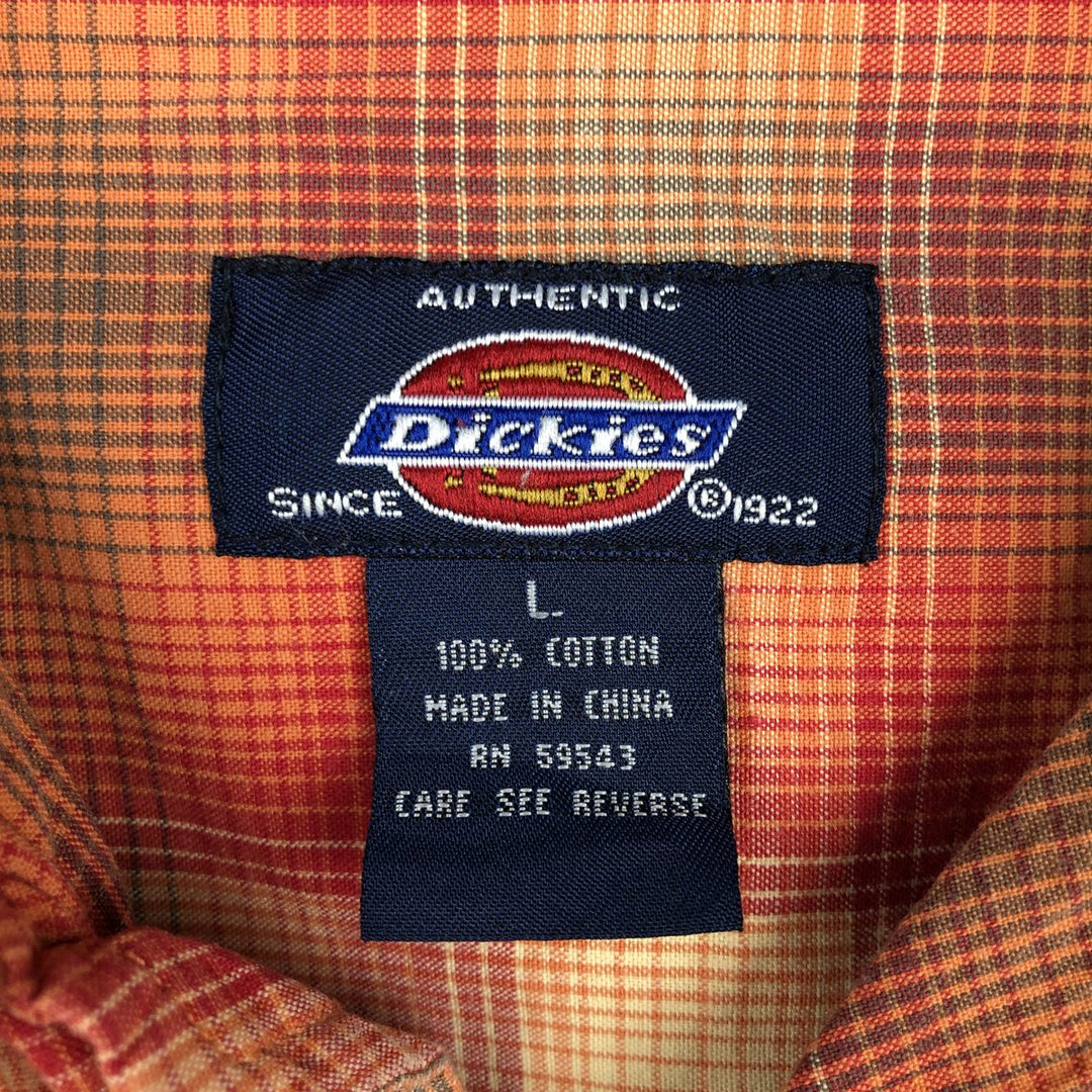 Dickies Check Pattern Ombre Check Open Collar Short Sleeve Work Shirt Box Shirt Men's Size L cotton orange type Vintage Second Hand