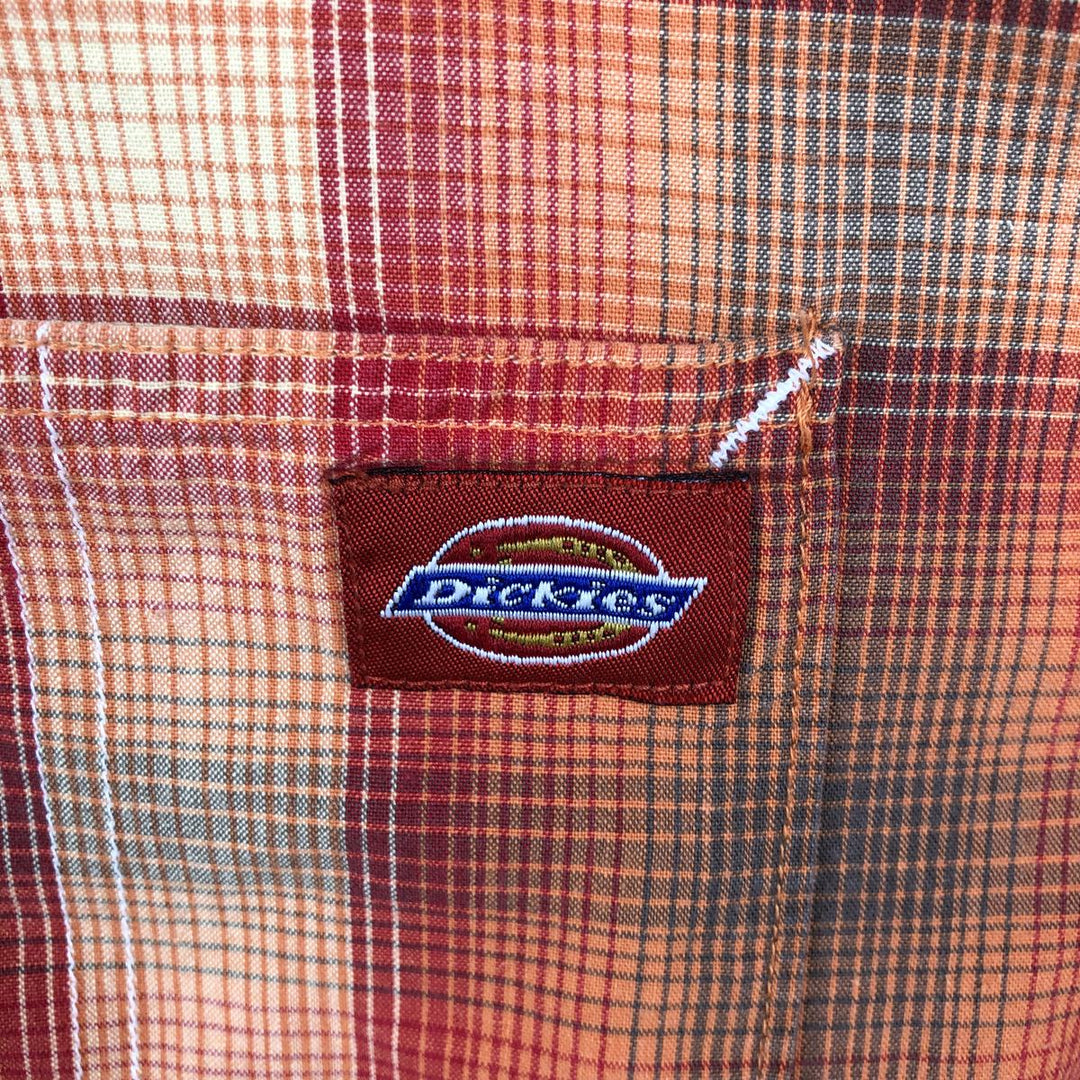 Dickies Check Pattern Ombre Check Open Collar Short Sleeve Work Shirt Box Shirt Men's Size L cotton orange type Vintage Second Hand