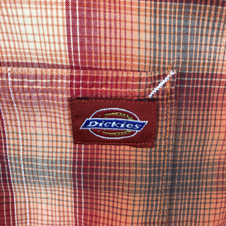 Dickies Check Pattern Ombre Check Open Collar Short Sleeve Work Shirt Box Shirt Men's Size L cotton orange type Vintage Second Hand