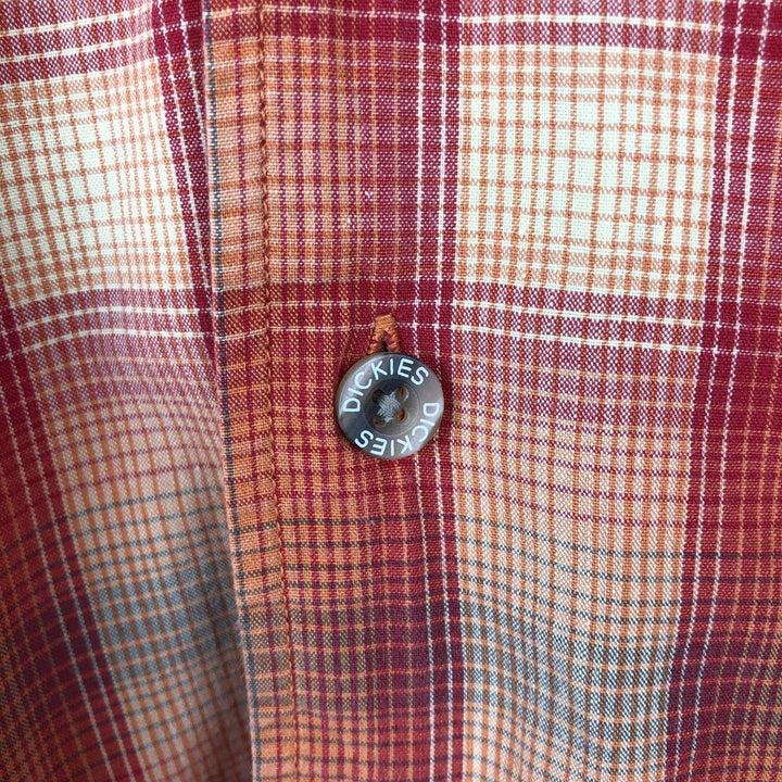 Dickies Check Pattern Ombre Check Open Collar Short Sleeve Work Shirt Box Shirt Men's Size L cotton orange type Vintage Second Hand